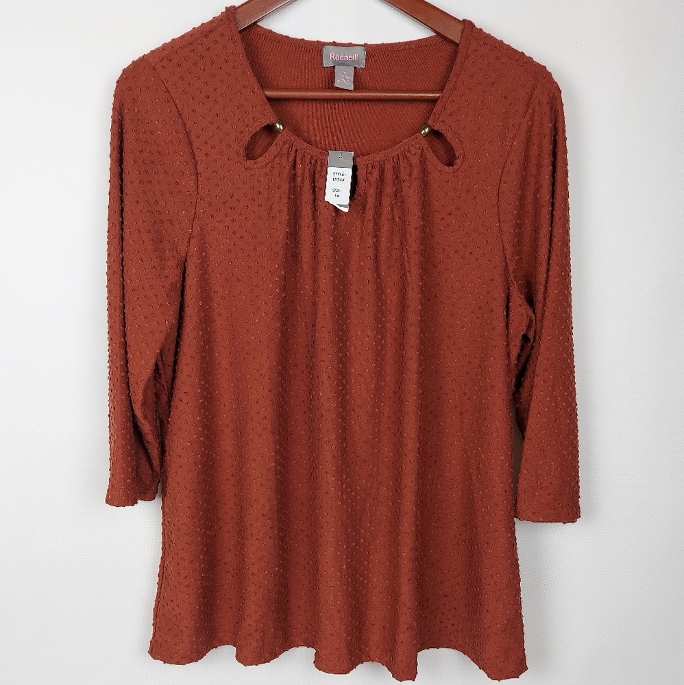 Rochelli NEW Burnt Orange Textured Blouse 1X